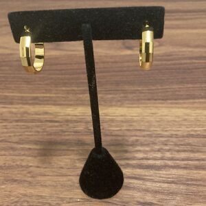 Vintage Paneled Design Gold Tone Hoop Earrings With Post Back for Pierced Ears.